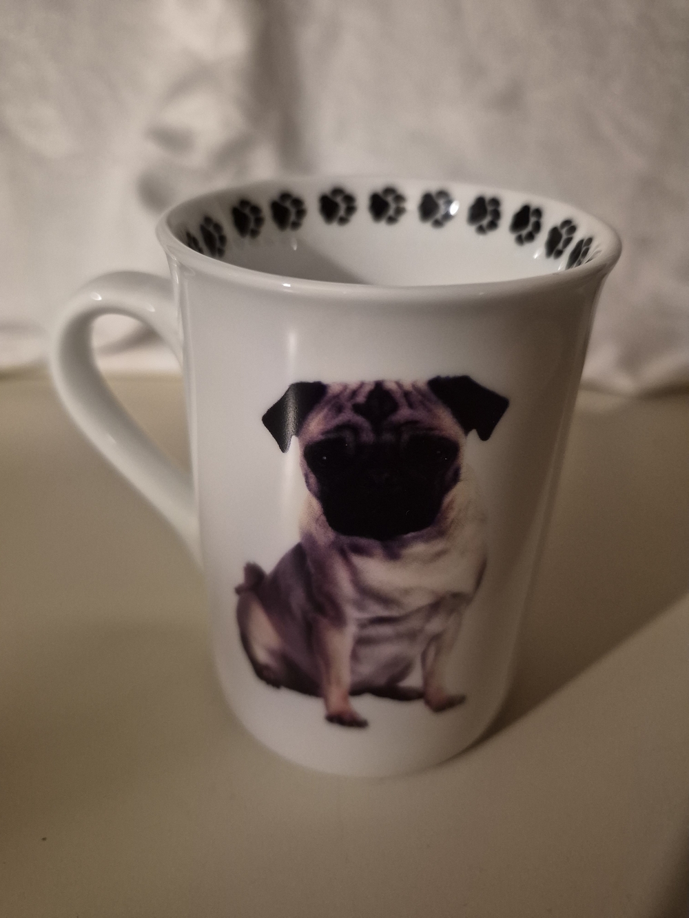 White Ceramic Mug with Pug Print By Pets 1 Of 9